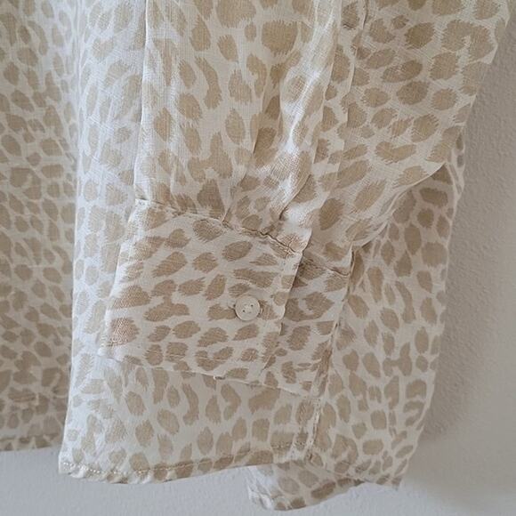 Gap 100% Linen Light Leopard Long Sleeve Boyfriend Shirt Size XXL - Picture 3 of 7